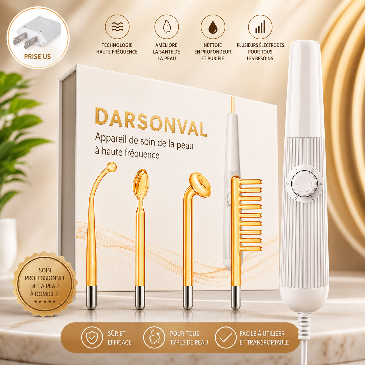Stylo Darsonval Haute Fréquence 4 électrodes